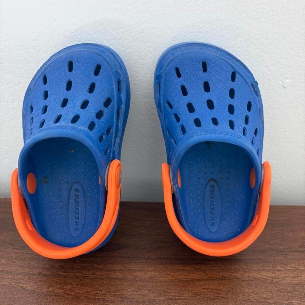 Skechers Kids Blue Orange Lightweight Slip On Clog Shoes Sandals